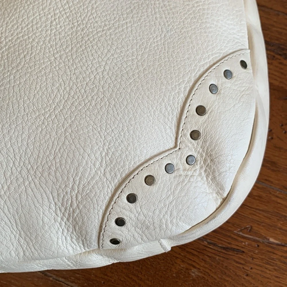 Dooney & Bourke Ivory Leather Whipstitched Large Hobo Shoulder Bag Made in Italy